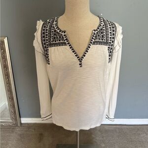 Fat Face White Blouse with Black Embroidery